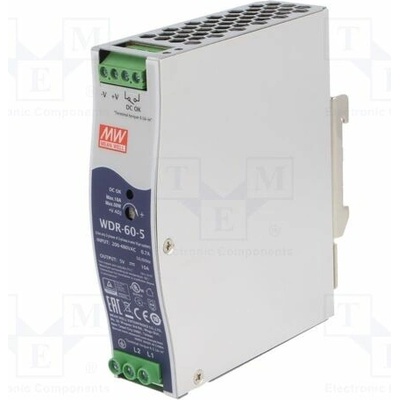 MEAN WELL WDR-60-5 Napájecí zdroj: spínaný; na lištu DIN; 50W; 5VDC; 10A; 180÷550VAC