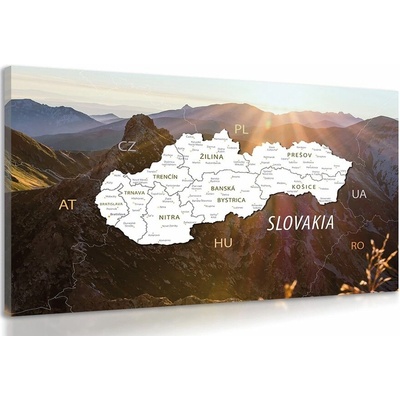 Obraz mapa Slovenska s pozadím hor - 120x80