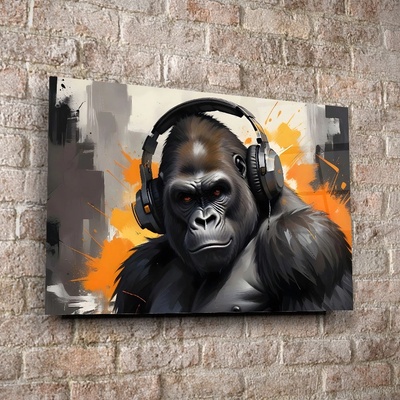 Art gift Стъклено АРТ пано - Горила със слушалки