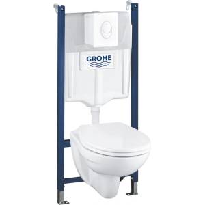 GROHE Комплект тоалетно казанче Grohe Solido 4 в 1 и бял бутон за активиране Skate Air плюс тоалетна чиния с капак с плавно затваряне (39117000)