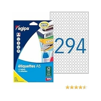 Etikety kruhové 8mm Agipa A5 biele