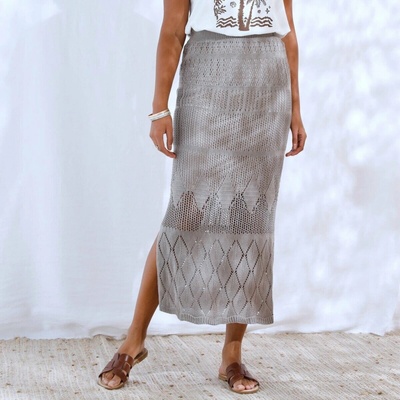 Blancheporte dlhá rovná sukňa s háčkovaným efektom a podšívkou hnedosivá