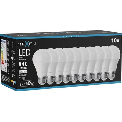 Mexen Nova 10x LED крушка E27, A60, 8W, Неутрална - 4000K, 840 lm - L100-E27-0840-01x10 (L100-E27-0840-01x10)