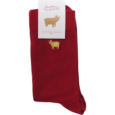 Bella Rose Vánoční ponožky Zlaté prasátko 40–43, červená barva, textil