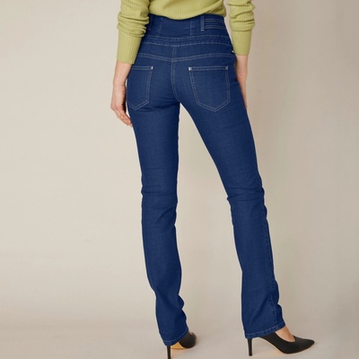 Blancheporte rovné džínsy s vysokým pásom pre vyššiu postavu tmavomodrá