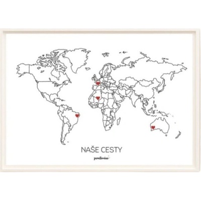 Spomienková mapa Naše cesty – Svet, A3 + rám