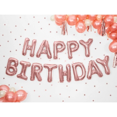PartyDeco Fóliový nápis HAPPY BIRTHDAY růžově zlatý