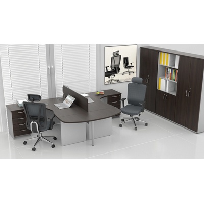 NABYTEK-DESIGNOVY.CZ - ZE 2.12P 07 Sestava kancelářského nábytku Komfort 2.12 kaštan/šedá – Sleviste.cz