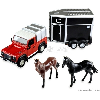 Britains Land rover Land Defender 90 Pick up Closed 1984 With Horse Trailer Trasporto Cavalli Červená Stříbrná Černá 1:32