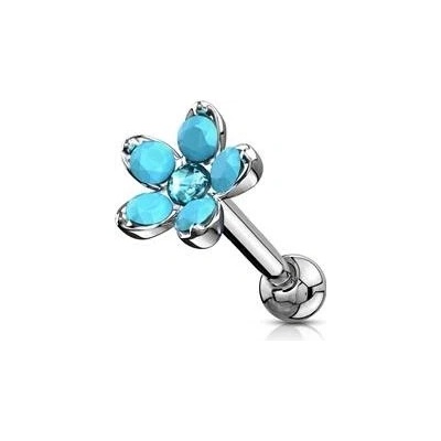Šperky4U cartilage piercing do ucha kytička s tyrkysy CP1041-TQ