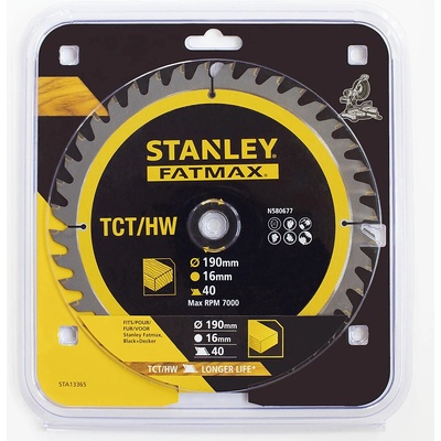 Stanley 13365 Pilový kotouč TCT/HM pro příčné řezy 190 x 16 x 1 mm, 40 zubů