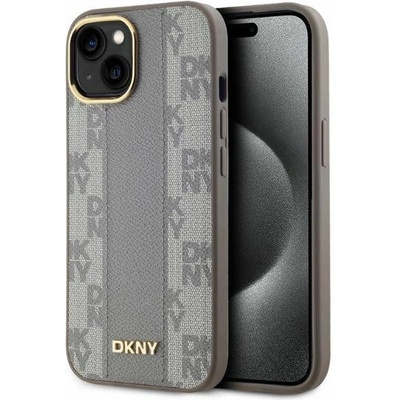 DKNY кожен кариран мономоно калъф MagSafe за iPhone 15 - бежов (3666339259976)