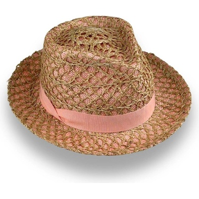 Krumlovanka Letní luxusní dámský fedora klobouk Handcrafted Co-14012 lososový
