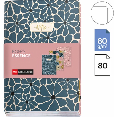 Miquelrius poznámkový sešit BOHO ESSENCE sada 3 ks A5 měkký karton čistý mix motivů