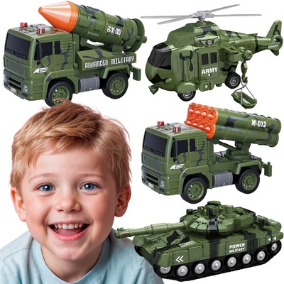 Woopie Sada vojenských vozidel Tank, Raketomet, Vrtulník (4 ks)
