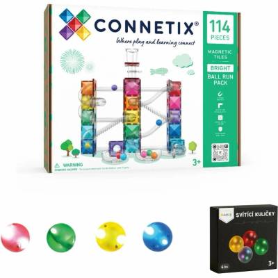 Connetix Tiles Kuličkodráha (114 ks) + svítící kuličky MAMIS