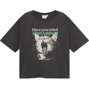 DEDICATED Дамска тениска DEDICATED Women's T-Shirt Vadstena Screaming Cat T-shirt - Charcoal (916-7284-0114)