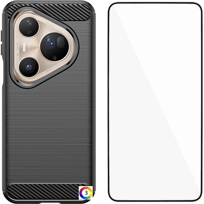 Huawei Pura 80 Ultra Case WANLONFENG LS Series [Протектор в Комплекта] | TPU Калъф с Въглеродно Влакно, Анти-пръстови отпечатъци & Защитно Стъкло | Цвят: Черен, Червен, Тъмносин