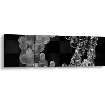 Obraz - černobílé šachy, Čtyřdílný 160x40 cm