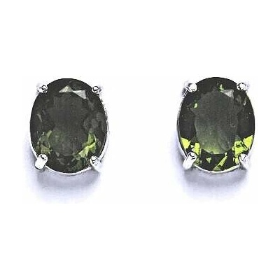 Čištín Zlaté náušnice s přírodním vltavínem 10x8 mm, bílé i žluté zlato - NŠ 1242