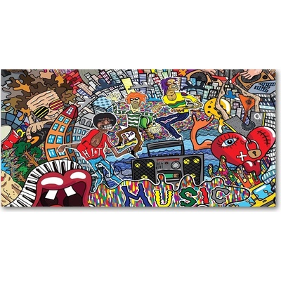 Fotoobraz sklenený na stenu do obývačky mužíčka koláž 100x50 cm