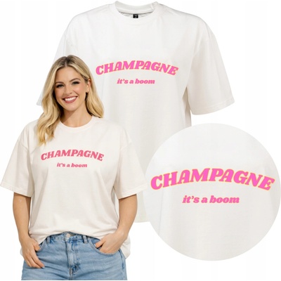 DÁMSKE TRIČKO CHAMPAGNE IT'S A BOOM ECRU BAVLNA PREMIUM OVERSIZE