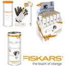FISKARS set 129029 limitovaná edice bílá sekera, Xsharp ostřič, zahradní rukavice, papírová tuba