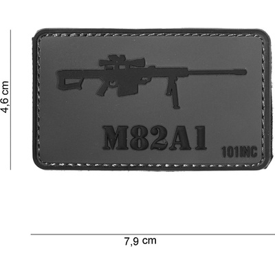 Gumová nášivka 101 Inc zbraň M82A1 - sivá