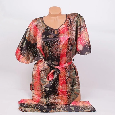 Сатенена пижама в черно и червено с орнаменти