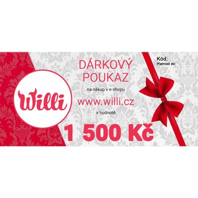 Willi Dárkový poukaz na nákup v e-shopu willi.cz v hodnotě 1 500 Kč