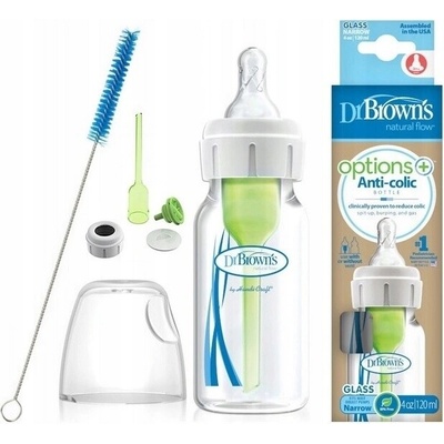 Dr. Brown's kojenecká láhev Options Narrow anti Colic skleněná bílá se silikonovým dudlíkem level1 1 ks 120ml