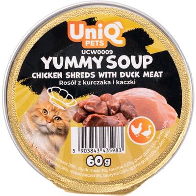 Uniq Pets Cat Soup Chicken Shreds with Duck 60g - пилешка супа с патица