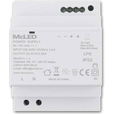MCLED Napaječ LED 24VDC/3,83A pro LED pásky 90W, na DIN lištu, IP20