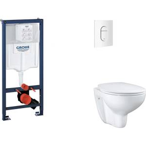 GROHE Rapid SL - Комплект от предстена инсталация, тоалетна чиния, седалка SoftClose и бутон Arena Cosmopolitan, алпийско бяло SANI11BB3118 (SANI11BB3118)