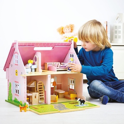 Bigjigs Toys Přenosný dřevěný domeček pro panenky P457410 – Zboží Dáma