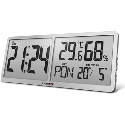 Eldonex ECL-1110-SL - Дигитален стенен часовник TimeCheck 4xAA, сребрист (TD0153)