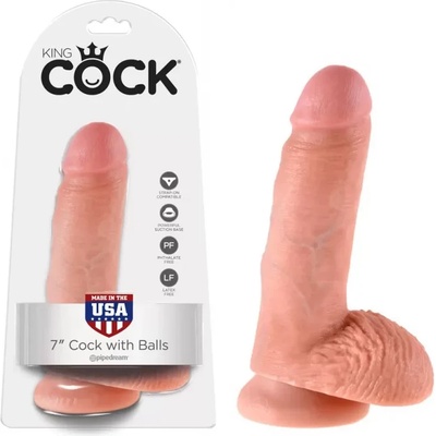 Пенис дилдо с тестиси, вакуумна основа, 19, 4см. - King Cock Flesh (PIPE550621)