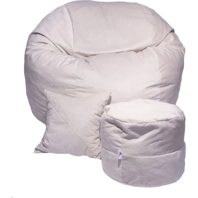 PUFRELAX Комплект, Барбарон с табуретка за крака и декоративна възглавница, Перящ се калъф, Трансформира се в легло, 700л (puf-m-kop-ph-sn)