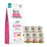 Brit CARE Кучешка храна без зърнени култури за кученца със сьомга 12кг + WILD FARM PURE MONO Lamb Puppy 6x400g