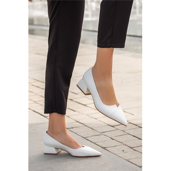 Moda Trend Дамски елегантни обувки с широк ток - Бели #363042 (363042_Бяло)