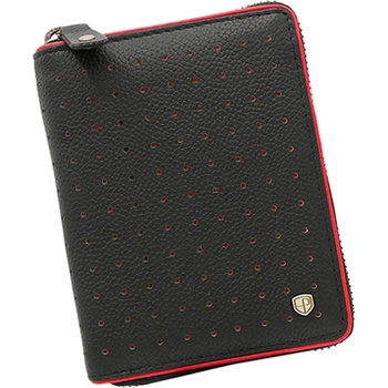 Peterson Štýlová čierno kožená peňaženka na zips červená