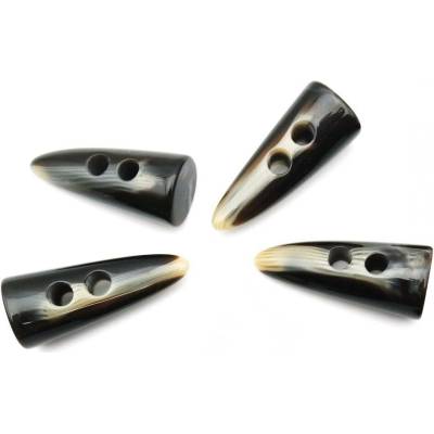 Dierkový gombík v tvare olivky - tmavý hnedo-béžový melír - rozmer 4,3 cm x 1,8 cm