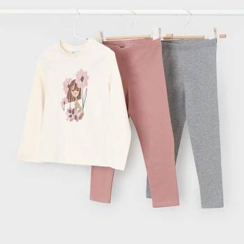 Mayoral Комплект бяла блуза и 2 клина в розово и сиво за мини момиче Mayoral