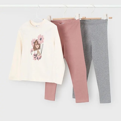 Mayoral Комплект бяла блуза и 2 клина в розово и сиво за мини момиче Mayoral