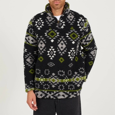 Brave Soul Mens Quarter Zip Patterned Fleece - Blk Spong/Green