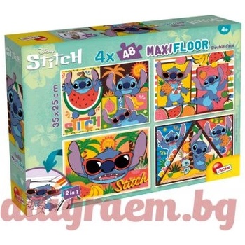 Lisciani Пъзел LISCIANI 109746 - 4 x 48 части - Лило и Стич, Lilo & Stitch, двулицеви пъзели (LI109746)