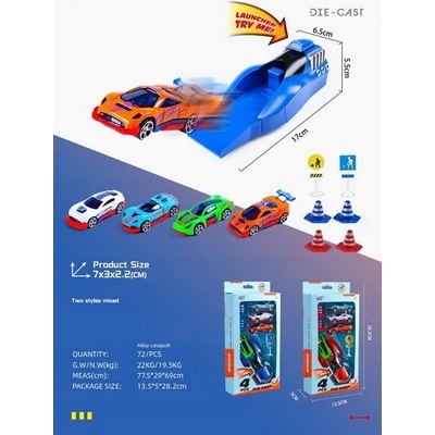 Wiky Autíčka Vehicles vystřelovací set 4 kovová auta s rampou