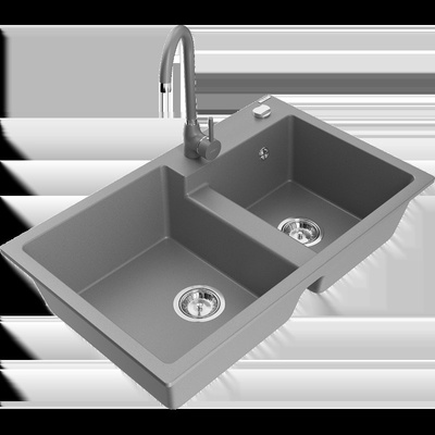 Tomas гранитна мивка с 2 камери и кухненски смесител Telma, Сив - 6516-71-670200-71 (6516-71-670200-71)