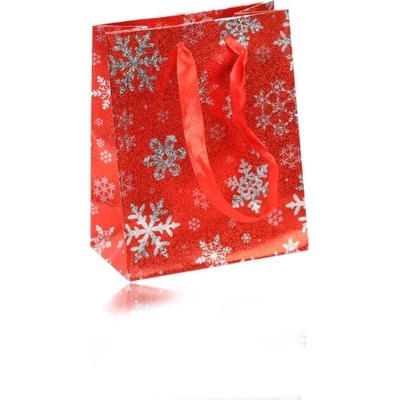 Šperky Eshop Taštička na dárek červená zimní motiv s vločkami ve stříbrném barevném provedení stužky AB40.18