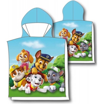 Jerry Fabrics DETSKÝ BAVLNENÝ PONČO UTERÁK S KAPUCŇOU PAW PATROL 50x115 CM VZOROVANÝ